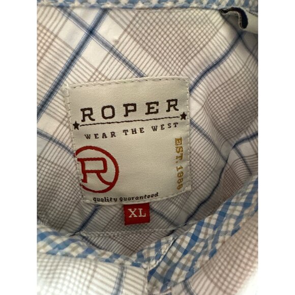 Roper Pearl Snap Shirt Up Western Blue White Plaid Short Sleeve Cotton Size XL - Picture 5 of 5